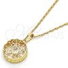 Oro Laminado Pendant Necklace, Gold Filled Style Heart Design, with White Cubic Zirconia, Diamond Cutting Finish, Golden Finish, 04.63.1356.18 (02 MM Thickness, 18 Inches Length)