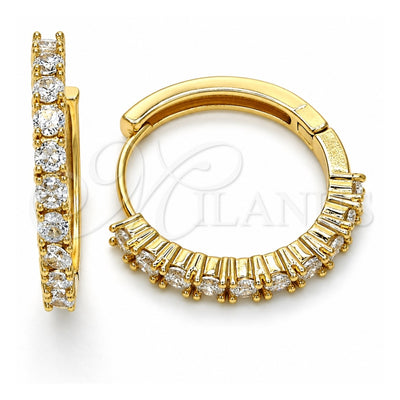 Oro Laminado Huggie Hoop, Gold Filled Style with White Cubic Zirconia, Polished, Golden Finish, 02.210.0095.25