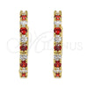 Oro Laminado Huggie Hoop, Gold Filled Style with Garnet and White Cubic Zirconia, Polished, Golden Finish, 02.210.0095.1.25