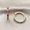 Oro Laminado Huggie Hoop, Gold Filled Style with Garnet and White Cubic Zirconia, Polished, Golden Finish, 02.210.0095.1.25