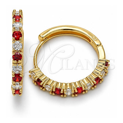 Oro Laminado Huggie Hoop, Gold Filled Style with Garnet and White Cubic Zirconia, Polished, Golden Finish, 02.210.0095.1.25
