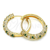 Oro Laminado Huggie Hoop, Gold Filled Style with Green and White Cubic Zirconia, Polished, Golden Finish, 02.210.0095.2.25