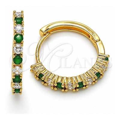 Oro Laminado Huggie Hoop, Gold Filled Style with Green and White Cubic Zirconia, Polished, Golden Finish, 02.210.0095.2.25