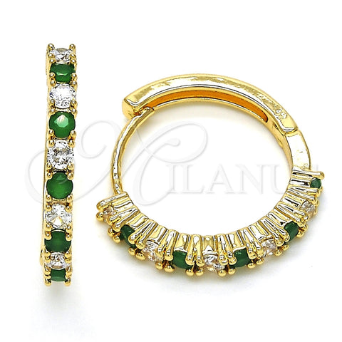 Oro Laminado Huggie Hoop, Gold Filled Style with Green and White Cubic Zirconia, Polished, Golden Finish, 02.210.0095.2.25