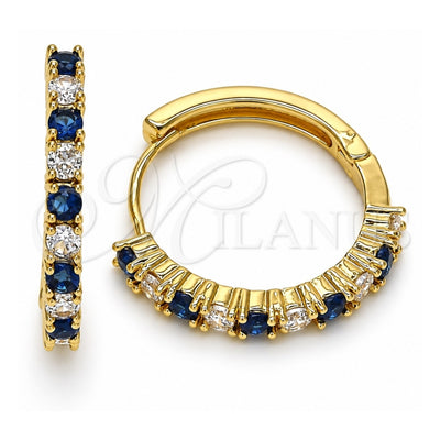 Oro Laminado Huggie Hoop, Gold Filled Style with Sapphire Blue and White Cubic Zirconia, Polished, Golden Finish, 02.210.0095.3.25