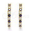 Oro Laminado Huggie Hoop, Gold Filled Style with Amethyst and White Cubic Zirconia, Polished, Golden Finish, 02.210.0095.4.25