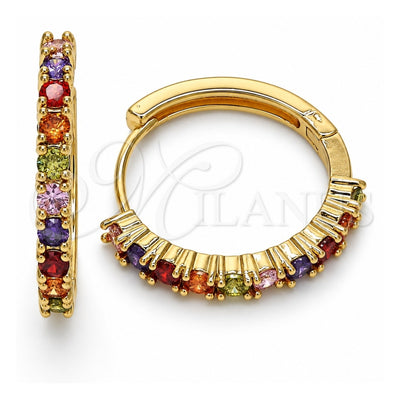 Oro Laminado Huggie Hoop, Gold Filled Style with Multicolor Cubic Zirconia, Polished, Golden Finish, 02.210.0095.5.25