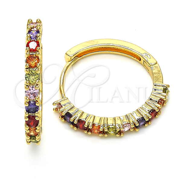 Gold Filled Hoop Earrings — Huggie Hoop with Multicolor Cubic Zirconia Polished 02. — main product view — SKU 119137 | Oro Laminado aretes de aro — Huggie Hoop with Multicolor Cubic Zirconia pulido 02. — SKU 119137
