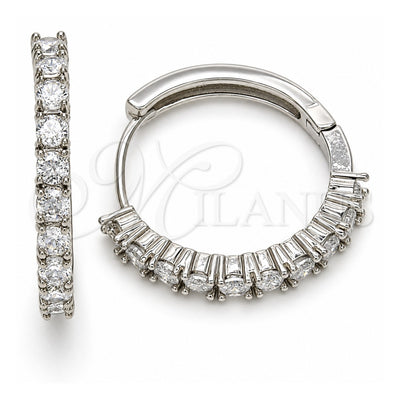 White Gold Filled Huggie Hoop, with White Cubic Zirconia, Polished, Rhodium Finish, 02.210.0095.6.25