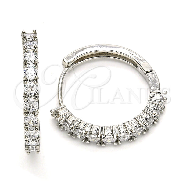 White Gold Filled Hoop Earrings — Huggie Hoop with White Cubic Zirconia Polished 02. — main product view — SKU 119138 | Oro Laminado Blanco aretes de aro — Huggie Hoop with blanco Cubic Zirconia pulido 02. — SKU 119138