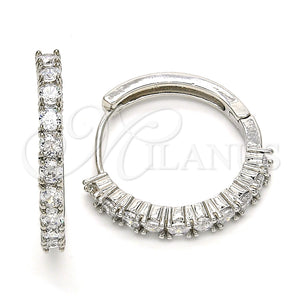 White Gold Filled Hoop Earrings — Huggie Hoop with White Cubic Zirconia Polished 02. — main product view — SKU 119138 | Oro Laminado Blanco aretes de aro — Huggie Hoop with blanco Cubic Zirconia pulido 02. — SKU 119138