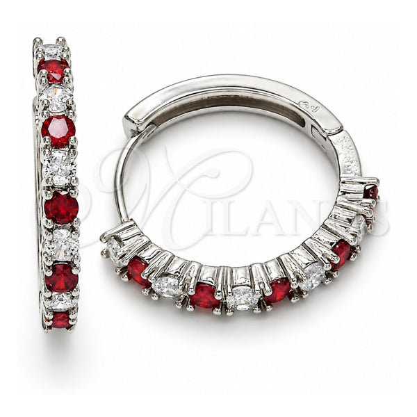White Gold Filled Huggie Hoop, with Garnet and White Cubic Zirconia, Polished, Rhodium Finish, 02.210.0095.7.25