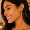 Oro Laminado Stud Earring, Gold Filled Style Heart and Flower Design, with White Cubic Zirconia, Polished, Golden Finish, 02.210.0096