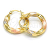 Oro Laminado Small Hoop, Gold Filled Style Twist Design, Polished, Tricolor, 02.170.0042.1.25