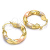 Oro Laminado Small Hoop, Gold Filled Style Twist Design, Polished, Tricolor, 02.170.0042.1.25