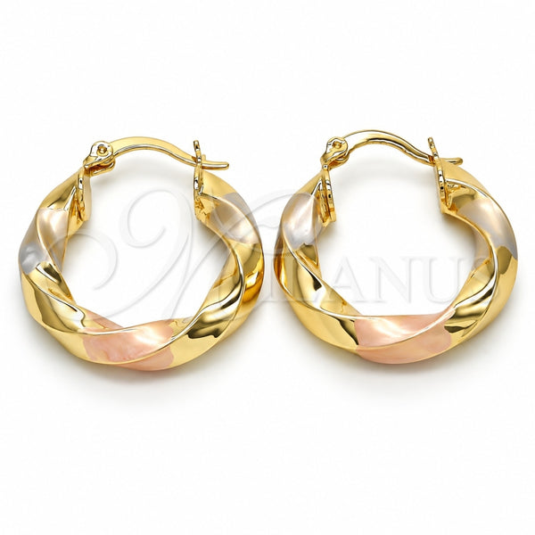 Oro Laminado Small Hoop, Gold Filled Style Twist Design, Polished, Tricolor, 02.170.0042.1.25