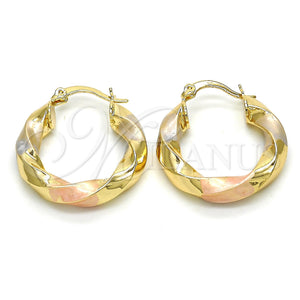 Gold Filled Hoop Earrings — Small Hoop Twist Design Polished Tricolor 02. — main product view — SKU 119192 | Oro Laminado aretes de aro — Small Hoop Twist diseño pulido Tricolor 02. — SKU 119192