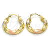 Oro Laminado Small Hoop, Gold Filled Style Twist Design, Polished, Tricolor, 02.170.0042.1.25