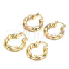 Oro Laminado Small Hoop, Gold Filled Style Twist Design, Polished, Tricolor, 02.170.0042.1.25