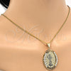 Oro Laminado Religious Pendant, Gold Filled Style Divino NiÃ±o and Star Design, with White Crystal, Polished, Golden Finish, 05.253.0040