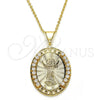 Oro Laminado Religious Pendant, Gold Filled Style Divino NiÃ±o and Star Design, with White Crystal, Polished, Golden Finish, 05.253.0040