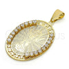 Oro Laminado Religious Pendant, Gold Filled Style Divino NiÃ±o and Star Design, with White Crystal, Polished, Golden Finish, 05.253.0040