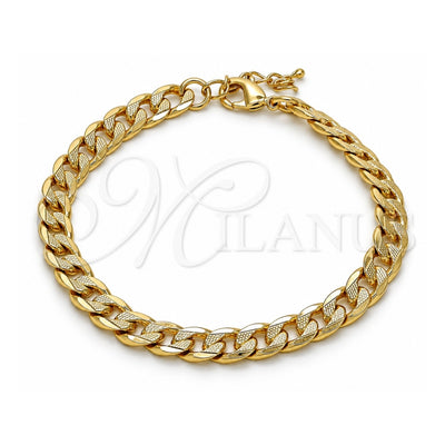 Oro Laminado Basic Bracelet, Gold Filled Style Pave Cuban Design, Polished, Golden Finish, 04.213.0119.08 (160 Gauge, Thickness, 8 Inches Length)