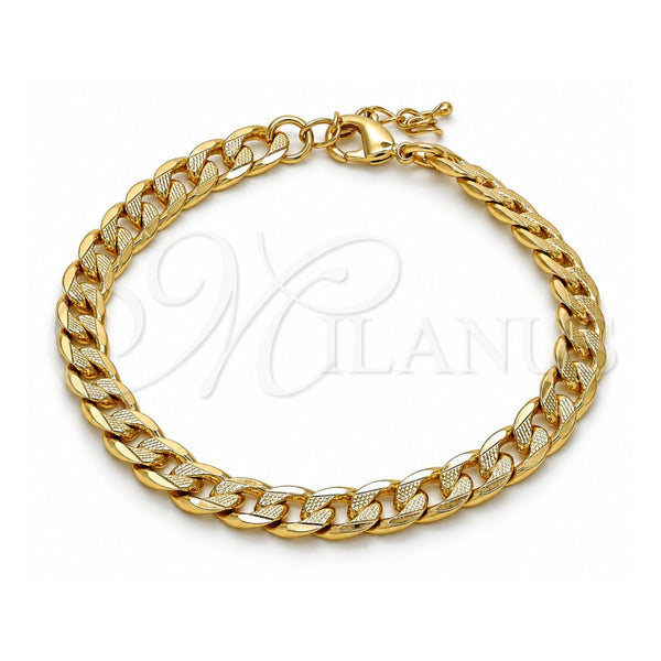 Oro Laminado Basic Bracelet, Gold Filled Style Pave Cuban Design, Polished, Golden Finish, 04.213.0119.08 (160 Gauge, Thickness, 8 Inches Length)