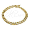 Oro Laminado Basic Bracelet, Gold Filled Style Pave Cuban Design, Polished, Golden Finish, 04.213.0119.08 (160 Gauge, Thickness, 8 Inches Length)
