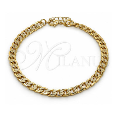 Oro Laminado Basic Anklet, Gold Filled Style Pave Cuban Design, Polished, Golden Finish, 04.213.0119.10 (06 MM Thickness, 10 Inches Length)
