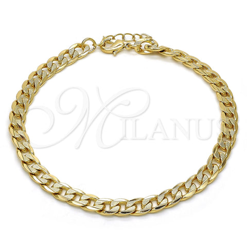 Oro Laminado Basic Anklet, Gold Filled Style Pave Cuban Design, Polished, Golden Finish, 04.213.0119.10 (06 MM Thickness, 10 Inches Length)