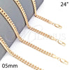 Oro Laminado Basic Necklace, Gold Filled Style Miami Cuban Design, Polished, Golden Finish, 04.63.1359.24 (05 MM Thickness, 24 Inches Length)
