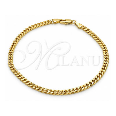 Oro Laminado Basic Anklet, Gold Filled Style Miami Cuban Design, Diamond Cutting Finish, Golden Finish, 04.63.1360.10 (100 Gauge, Thickness, 10 Inches Length)