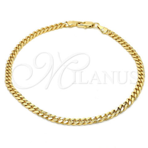 Oro Laminado Basic Anklet, Gold Filled Style Miami Cuban Design, Diamond Cutting Finish, Golden Finish, 04.63.1360.10 (100 Gauge, Thickness, 10 Inches Length)