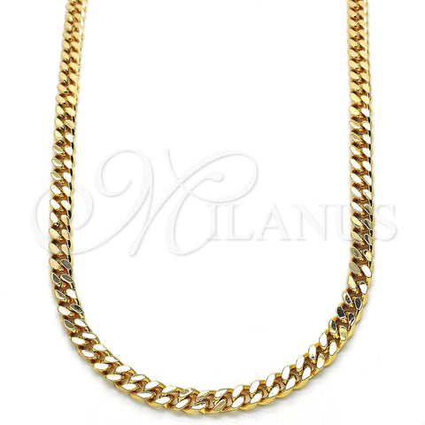 Oro Laminado Basic Necklace, Gold Filled Style Miami Cuban Design, Polished, Golden Finish, 04.63.1360.24 (100 Gauge, Thickness, 24 Inches Length)