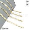 Oro Laminado Basic Necklace, Gold Filled Style Pave Mariner Design, Matte Finish, Golden Finish, 04.63.1365.24 (06 MM Thickness, 24 Inches Length)