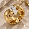 Stainless Steel Multi Stone Ring, with White Cubic Zirconia, Polished, Golden Finish, 01.309.0001.08 (Size 8)