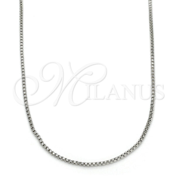 Rhodium Plated Basic Necklace, Box Design, Polished, Rhodium Finish, 04.313.0009.1.28 (01 MM Thickness, 28 Inches Length)