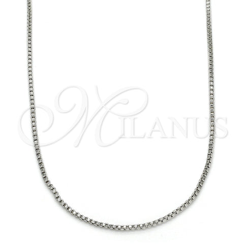 Rhodium Plated Basic Necklace, Box Design, Polished, Rhodium Finish, 04.313.0009.1.28 (01 MM Thickness, 28 Inches Length)