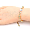 Oro Laminado Adjustable Bolo Bracelet, Gold Filled Style Dolphin and Evil Eye Design, White Enamel Finish, Golden Finish, 03.63.1835.1.10 (01 MM Thickness, 10 Inches Length)