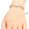 Oro Laminado Adjustable Bolo Bracelet, Gold Filled Style Dolphin and Evil Eye Design, White Enamel Finish, Golden Finish, 03.63.1835.1.10 (01 MM Thickness, 10 Inches Length)