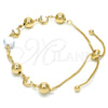 Oro Laminado Adjustable Bolo Bracelet, Gold Filled Style Dolphin and Evil Eye Design, White Enamel Finish, Golden Finish, 03.63.1835.1.10 (01 MM Thickness, 10 Inches Length)