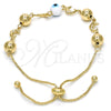 Oro Laminado Adjustable Bolo Bracelet, Gold Filled Style Dolphin and Evil Eye Design, White Enamel Finish, Golden Finish, 03.63.1835.1.10 (01 MM Thickness, 10 Inches Length)