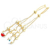 Oro Laminado Adjustable Bolo Bracelet, Gold Filled Style Dolphin and Evil Eye Design, White Enamel Finish, Golden Finish, 03.63.1835.1.10 (01 MM Thickness, 10 Inches Length)