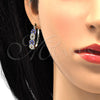 Oro Laminado Small Hoop, Gold Filled Style with Sapphire Blue and White Crystal, Polished, Golden Finish, 02.100.0069.15