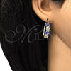 Oro Laminado Small Hoop, Gold Filled Style with Sapphire Blue and White Crystal, Polished, Golden Finish, 02.100.0069.15
