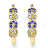 Oro Laminado Small Hoop, Gold Filled Style with Sapphire Blue and White Crystal, Polished, Golden Finish, 02.100.0069.15