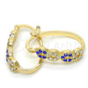 Oro Laminado Small Hoop, Gold Filled Style with Sapphire Blue and White Crystal, Polished, Golden Finish, 02.100.0069.15