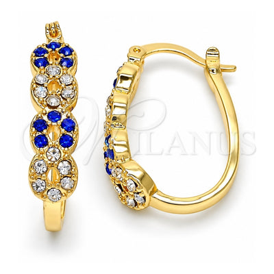 Oro Laminado Small Hoop, Gold Filled Style with Sapphire Blue and White Crystal, Polished, Golden Finish, 02.100.0069.15