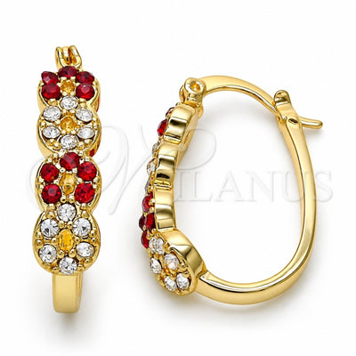Oro Laminado Small Hoop, Gold Filled Style with Garnet and White Crystal, Polished, Golden Finish, 02.100.0069.1.15
